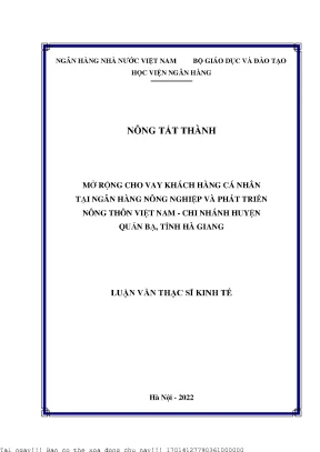 Mở rộng cho vay khách hàng cá nhân tại ngân hàng nông nghiệp và phát triển nông thôn việt nam chi nhánh huyện quản bạ tỉnh hà giang