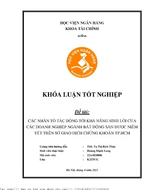 Các nhân tố tác động tới khả năng sinh lời của các doanh nghiệp ngành bất động sản được niêm yết trên hose