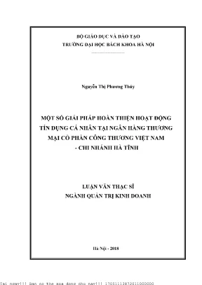 Một số giải pháp hoàn thiện hoạt động tín dụng á nhân tại ngân hàng thương mại cổ phần công thương việt nam chi nhánh hà tĩnh