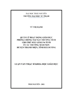 Quản lý hoạt động giáo dục phòng chống tai nạn thương tích cho trẻ mẫu giáo 5 6 tuổi ở các trường mầm non huyện thanh miện tỉnh hải dương