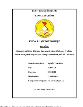 Giải pháp cải thiện hiệu quả kinh doanh của một số công ty chứng khoán niêm yết tại sở giao dịch chứng khoán thành phố hồ chí minh