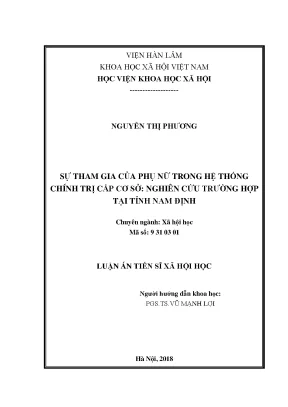 Luận án tiến sĩ xã hội học sự tham gia của phụ nữ trong hệ thống chính trị cấp cơ sở nghiên cứu trường hợp tại tỉnh nam định