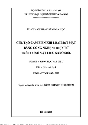 Chế tạo ảm biến khí loại một mặt bằng công nghệ vi điện tử trên cơ sở vật liệu nano sno2