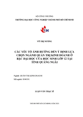 Các yếu tố ảnh hưởng đến ý định lựa chọn ngành quản trị kinh doanh ở bậc đại học của học sinh lớp 12 tại tỉnh quảng ngãi