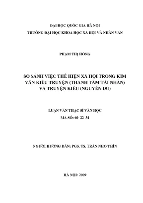 Luận văn thạc sĩ so sánh việc thể hiện xã hội trong kim vân kiều truyện thanh tâm tài nhân và truyện kiều nguyễn du