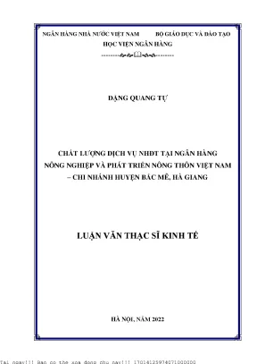 Chất lượng dịch vụ ngân hàng điện tử tại ngân hàng nông nghiệp và phát triển nông thôn việt nam chi nhánh huyện bắc mê hà giang