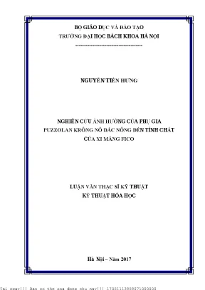 Nghiên ứu ảnh hưởng của phụ gia puzzlan krông nô đắc nông đến tính chất của xi măng fico