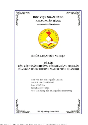 Các yếu tố ảnh hưởng đến khả năng sinh lời tại ngân hàng thương mại cổ phần quân đội