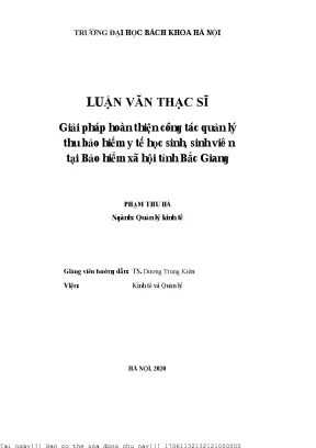 Giải pháp hoàn thiện ông tá quản lý thu bảo hiểm y tế họ sinh sinh viên tại bảo hiểm xã hội tỉnh bắ giang