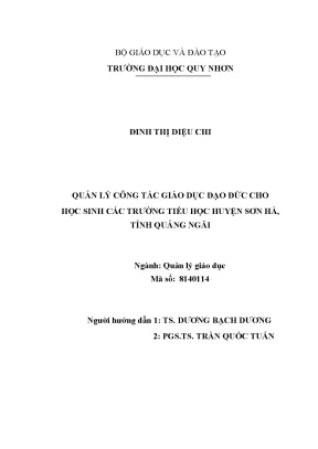 Quản lý công tác giáo dục đạo đức cho học sinh các trường tiểu học huyện sơn hà tỉnh quảng ngãi