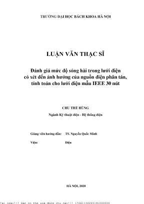 Đánh giá mứ độ sóng hài trong lưới điện ó xét đến ảnh hưởng ủa nguồn điện phân tán tính toán ho lưới điện mẫu ieee 30 nút