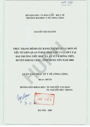 Luận văn thực trạng bệnh sâu răng viêm lợi và một số yếu tố liên quan ở học sinh lớp 1 và lớp 5 tại hai trường tiểu học xã an vĩ và hồng tiến huyện khoái châu tỉnh hưng yên năm 2005
