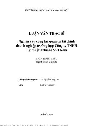 Nghiên ứu ông tá quản trị tài hính doanh nghiệp trường hợp công ty tnhh kỹ thuật takisha việt nam
