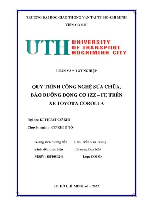 Quy trình công nghệ sửa chữa bảo dưỡng động cơ 1zz fe trên xe toyota corolla
