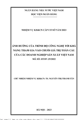 Ảnh hưởng của trình độ công nghệ tới khả năng tham gia vào chuỗi giá trị toàn cầu của các doanh nghiệp sản xuất việt nam