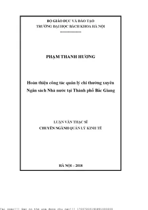Hoàn thiện ông tác quản lý chi thường xuyên ngân sách nhà nước tại thành phố bắc giang