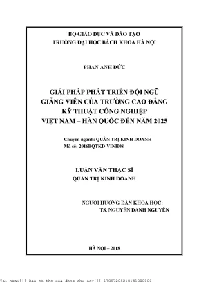 Giải pháp phát triển đội ngũ giảng viên ủa trường cao đẳng kỹ thuật công nghiệp việt nam hàn quốc đến năm 2025