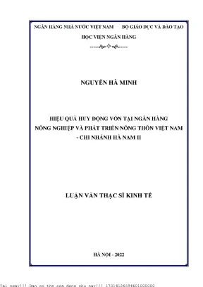 Hiệu quả huy động vốn tại ngân hàng nông nghiệp và phát triển nông thôn việt nam chi nhánh hà nam ii
