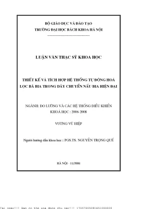 Thiết kế và tíh hợp hệ thống tự động hóa lọ bã bia trong dây huyền nấu bia hiện đại