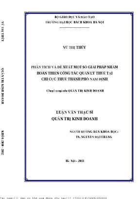 Phân tíh và đề xuất một số giải pháp nhằm hoàn thiện công tác quản lý thuế tại chi cục thuế thành phố nam định