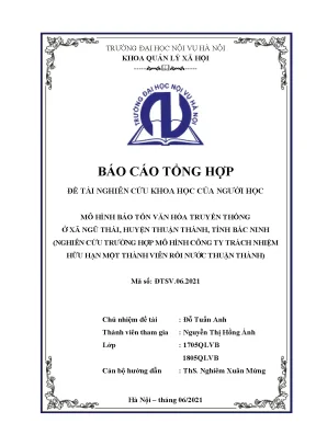 Đề tài mô hình bảo tồn văn hóa truyền thống ở xã ngũ thái huyện thuận thành tỉnh bắc ninh nghiên cứu trường hợp mô hình công ty tnhh mtv rối nước thuận thành