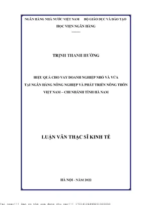 Hiệu quả cho vay doanh nghiệp nhỏ và vừa tại ngân hàng nông nghiệp và phát triển nông thôn việt nam chi nhánh tỉnh hà nam