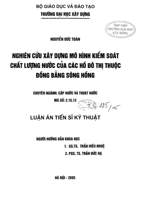 Nghiên cứu xây dựng mô hình kiểm soát chất lượng nước của các hồ đô thị thuộc đồng bằng sông hồng