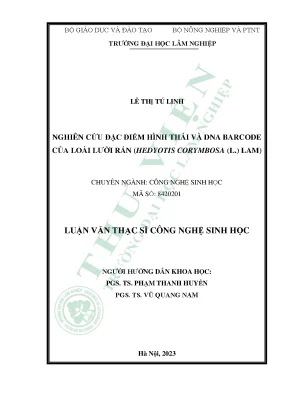 Nghiên cứu đặc điểm hình thái và dna barcode của loài lưỡi rắn hedyotis corymbosa l lam