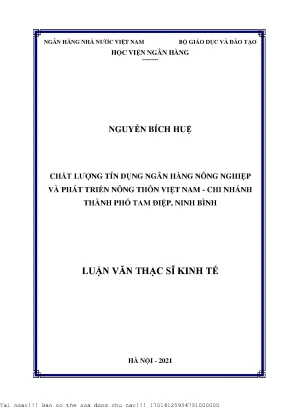Chất lượng tín dụng ngân hàng nông nghiệp và phát triển nông thôn việt nam chi nhánh thành phố tam điệp ninh bình