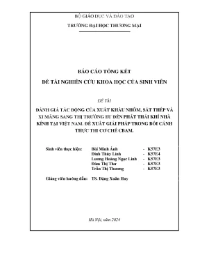 Đánh giá tác động của xuất khẩu nhôm sắt thép và xi măng sang thị trường eu đến phát thải khí nhà kính tại việt nam
