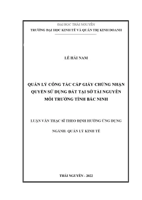 Quản lý công tác cấp giấy chứng nhận quyền sử dụng đất tại sở tài nguyên môi trường tỉnh bắc ninh