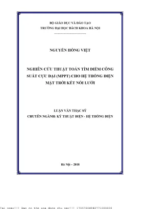Nghiên ứu thuật toán tìm điểm công suất cực đại mppt cho hệ thống điện mặt trời kết nối lưới