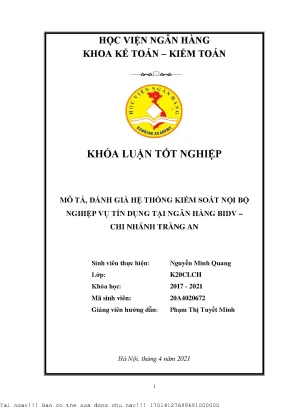 Mô tả đánh giá hệ thống kiểm soát nội bộ nghiệp vụ tín dụng tại ngân hàng bidv chi nhánh tràng an