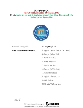 Bài thảo luận phương pháp nghiên cứu khoa học đề tài nghiên cứu các nhân tố ảnh hưởng tới quyết định đi làm thêm của sinh viên trường đại học thương mại