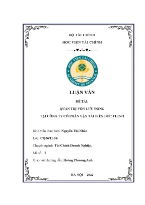 Quản trị vốn lưu động tại công ty cổ phần vận tải biển đức thịnh