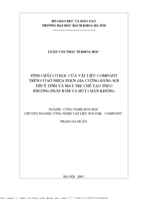 Tính hất ơ họ ủa vật liệu ompozit trên ơ sở nhựa pekn gia ường bằng sợi thuỷ tinh và mat tre hế tạo theo phương pháp rtm và hút hân không