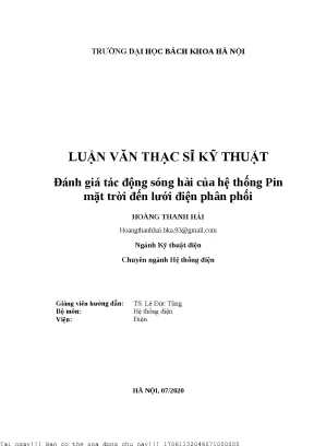 Đánh giá tá động sóng hài ủa hệ thống pin mặt trời đến lưới điện phân phối
