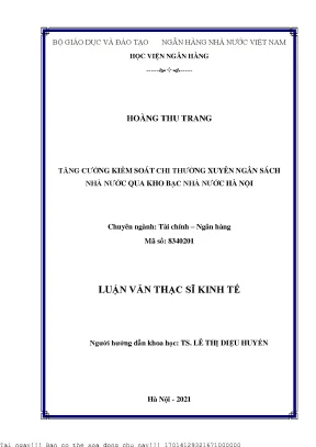 Tăng cường kiểm soát chi thường xuyên ngân sách nhà nước qua kho bạc nhà nước hà nội