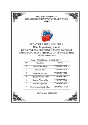 Nhóm 12 môn truyền thông quốc tế vai trò của truyền thông đối ngoại trung quốc trong việc đưa tin về vụ biểu tình hồng kông 2019