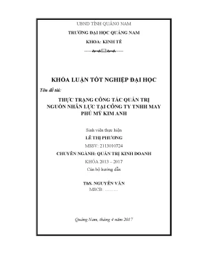 Thực trạng công tác quản trị nguồn nhân lực tại công ty tnhh may phú mỹ kim anh