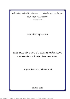 Hiệu quả tín dụng ưu đãi tại ngân hàng chính sách xã hội tỉnh hòa bình