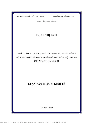 Phát triển dịch vụ phi tín dụng tại ngân hàng nông nghiệp và phát triển nông thôn việt nam chi nhánh hà nam ii