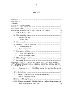 Luận văn thạc sĩ kinh tế các nhân tố tác động đến khả năng trả nợ vay của khách hàng cá nhân tại ngân hàng tmcp đầu tư và phát triển việt nam chi nhánh bắc đăk lăk