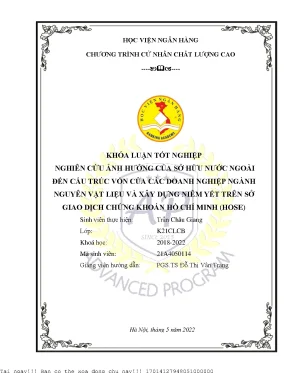 Nghiên cứu ảnh hưởng của sở hữu nước ngoài đến cấu trúc vốn của các doanh nghiệp ngành nguyên vật liệu và xây dựng niêm yết trên sở giao dịch chứng khoán tp hồ chí minh