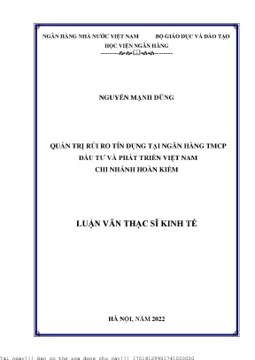Quản trị rủi ro tín dụng tại ngân hàng thương mại cổ phần đầu tư và phát triển việt nam chi nhánh hoàn kiếm