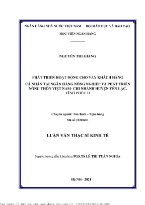 Phát triển hoạt động cho vay khách hàng cá nhân tại ngân hàng nông nghiệp và phát triển nông thôn việt nam chi nhánh huyện yên lạc vĩnh phúc ii