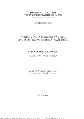 Nghiên ứu và tổng hợp vật liệu mao quản trung bình eta oxit nhôm