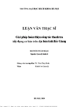 Giải pháp hoàn thiện ông tá thanh tra xây dựng ơ bản trên địa bàn tỉnh bắ giang