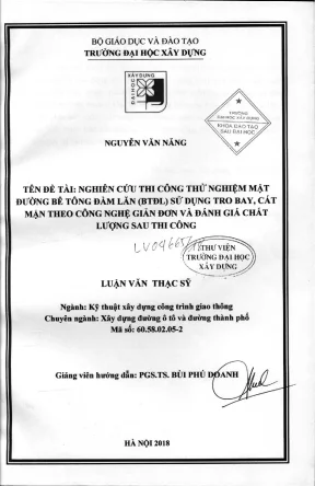 Nghiên cứu thi công thử nghiệm mặt đường bê tông đầm lăn sử dụng tro bay cát mặn theo công nghệ giản đơn và đánh giá chất lượng sau thi công