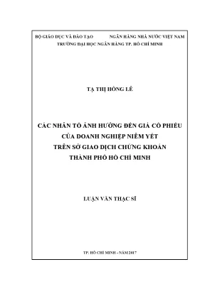 Các nhân tố ảnh hưởng đến giá cổ phiếu của doanh nghiệp niêm yết trên sàn giao dịch chứng khoán tp hcm